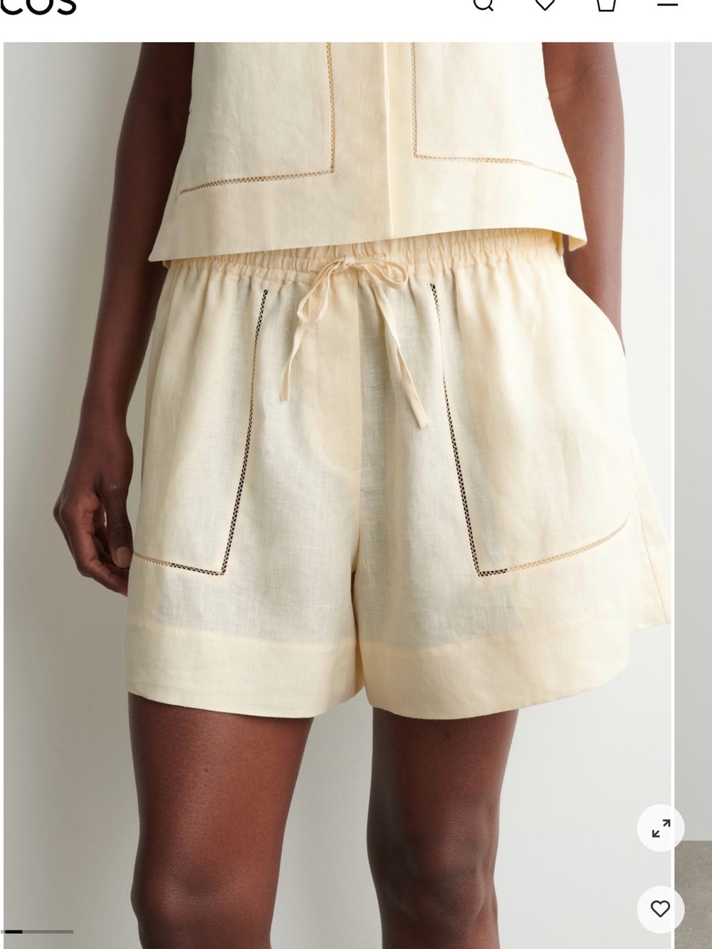 COS Cream High-Waist Linen-Blend Drawstring Shorts
